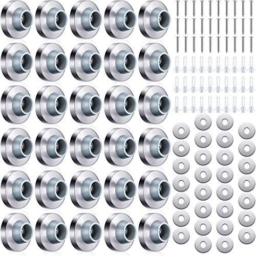 Pangda Concave Wall Door Bumper Stop Silver Stainless Steel Wall Door Bumper with 1-1/8 Inch Gray Round Rubber Protector Stops(Silver,40 Pieces)