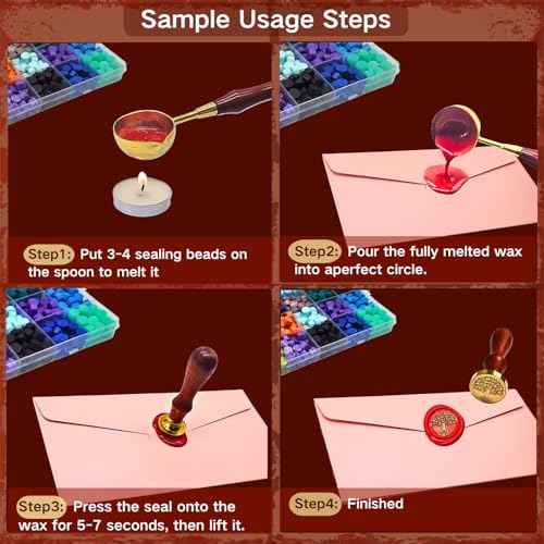 xxxHOLIC Sealing Wax, 24 Colors 360 Pcs Starter Set with Melting Spoon & 10 Tea Lights, Wax for Stamp Seals, Invitations, Journal, DIY Gift for Stationery Lovers (Simple kit, 360)