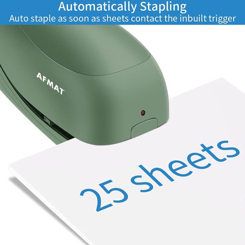 Electric Stapler for Desk, Automatic Stapler Desktop, Office Staplers Electric, AC or Battery Powered Staplers Heavy Duty Office Use, with Reload Reminder & Release Button, 25 Sheets Capacity, Green