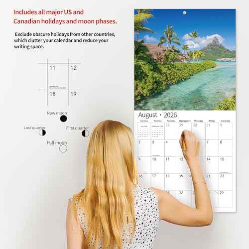 2026 Wall Calendar,Calendar 2026, November 2025 - December 2026, Wall Calendar Tropical Beaches, 12" x 24" Opened,Full Page Months Thick & Sturdy Paper for Calendar Organizing & Planning