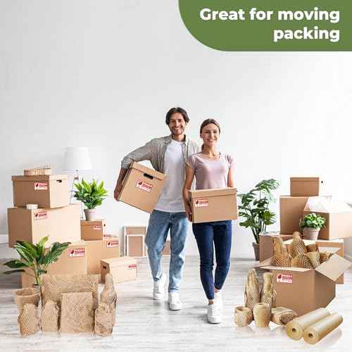 Honeycomb Packing Paper Wrap 15''x500', Substitute Alternative for Bubble Cushioning Wrap for Moving Shipping Packaging, Recyclable Moving Supplies with 60 Fragile Sticker Labels