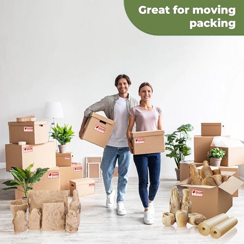 Honeycomb Packing Paper Wrap 15''x250', Substitute Alternative for Bubble Cushioning Wrap for Moving Shipping Packaging, Recyclable Moving Supplies with 60 Fragile Sticker Labels