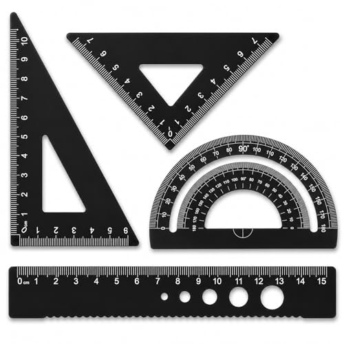 Viliqiou 4-Piece Metal Geometry Ruler Set with Protractor & Storage Box
