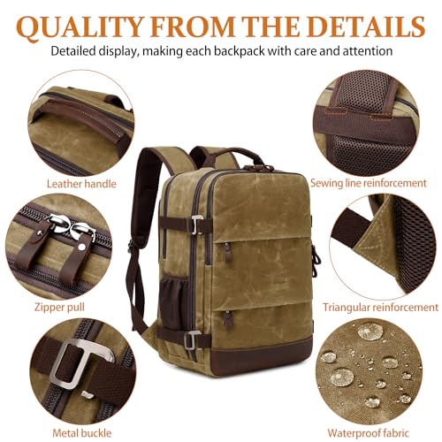 Travel Backpack for Men Carry On Backpack Flight Approved Personal Item Backpack, 17 inch Laptop Backpack Casual Daypack Weekender Business Hiking Backpack, Brown
