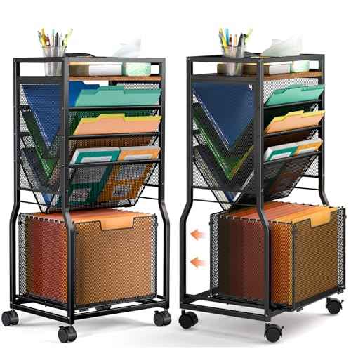 8 Tier Rolling File Cart with Hanging File Folder Organizer, Mobile File Organizer with 2 Sides Access Bookcase, Beside/Under Desk Cart with Wheels for Office Home School
