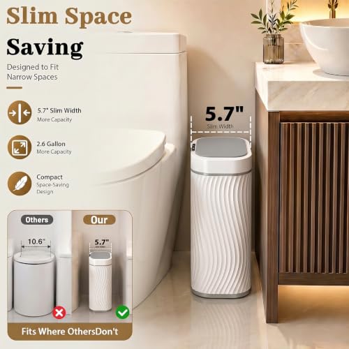 Steo Spce 2.6 Gallon Touchless Bathroom Trash Can with Sensor, White Grey