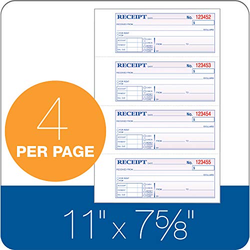 TopS 3-Part Money/Rent Receipt Book, Carbonless, 11 x 7 5/8 in, 4 Receipts/Page