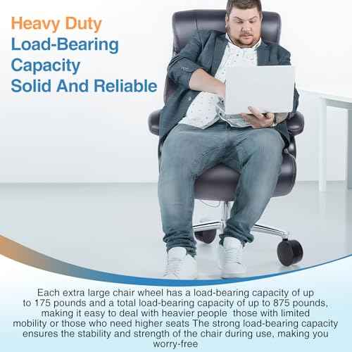 5 Pcs 4'' Extra Large Chair Wheels, Large Office Chair Wheels, Heavy Duty Office Twin Chair Casters Replacement 7/16 x 7/8 Grip Ring for Furniture Hardwood Floor Computer Desks