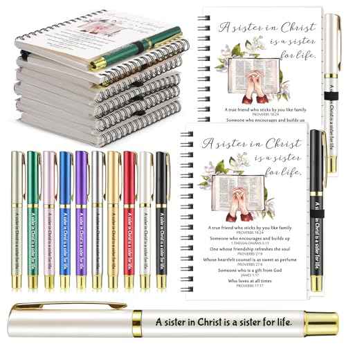 40 Pcs Christian Sister Gifts Sisters in Christ Notebook and Pen Set 20 Jehovah Bible Spiral Notebook Witness Journaling Notebooks 20 Colors Ballpoint Pens for Women Friends Church
