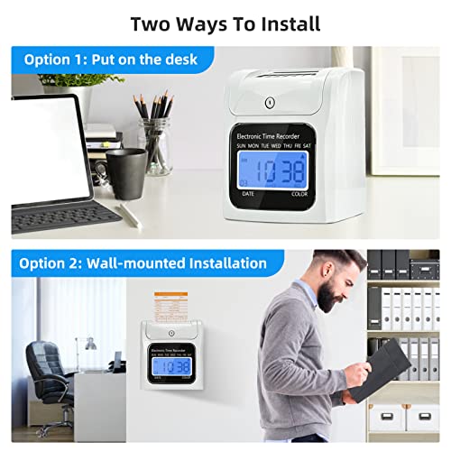 Employee Time Clocks for Small Business, Auto-Align Time Clock Punch Machine with 50-Piece Time Cards, Two Security Keys, and One Ink Ribbon Cartridge