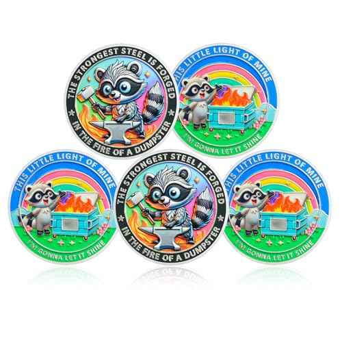 CHURYUML 5Pcs This Little Light of Mine Dumpster Fire Coin Set - Funny Dumpster Fire Gifts, Hilarious Novelty Pocket Token Inspirational Office Gifts for Coworkers Colleagues Staff Women Men