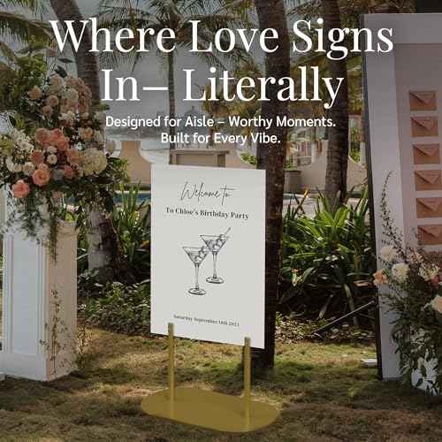 Gold Wedding Welcome Sign Stand with Holder - Elegant Metal Easel Display for Seating Chart, Reception Signs, Welcome Board - 30+ Customizable designs for Baby, Bridal Shower - Versatile Party Sign Holder