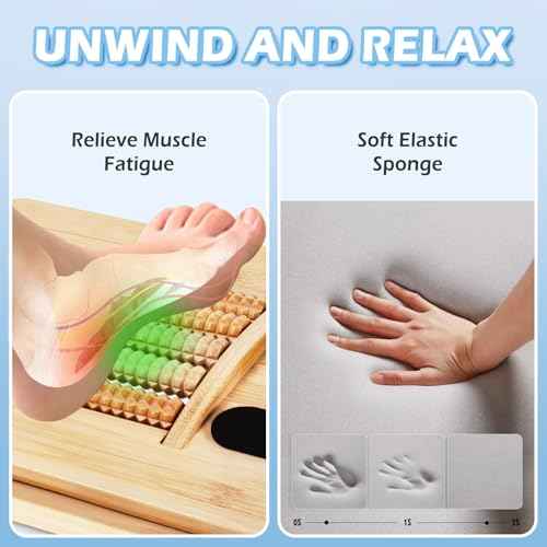 Woodever Foot Rest for Under Desk at Work, Bamboo Dual Side Footrest with Reflexology Massager Roller, 5 Heights Adjustable Foot Stool, Ergonomic Leg Support to Relieve Lumbar, Back, and Knee Pain