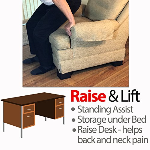 iPrimio Bed and Furniture Square Risers - 3 Inch Rise Size - Wont Crack & Scratch Floors - Heavy Duty Rubber Bottom - Patent Pending - Great for Wood and Carpet Surface (Black, 6)