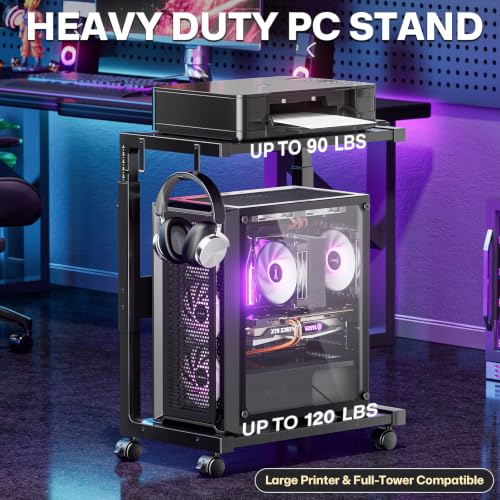 Jane Eyre Large Computer Tower Stand with 2 USB & 2 AC Outlets, 10-Level Height Adjustable
