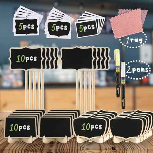 Mini Chalkboard Signs 30 Pack, Small Food Labels or Name Cards for Party Buffet Table with Wooden Stand for Wedding, Baby Shower, Mimosa Bar Supplies and Charcuterie Boards Accessories with 2 Pens