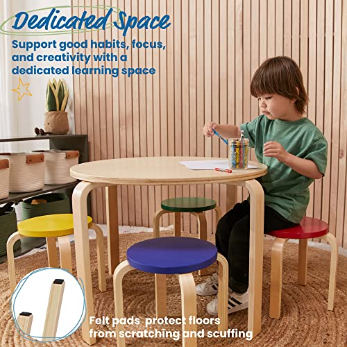 ECR4Kids Round Bentwood Table & 4 Bentwood Stools Set - 5-Piece Assorted