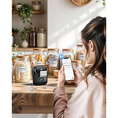 Phomemo M110 Label Makers - Barcode Label Printer Bluetooth Label Maker Portable Thermal Printer for Small Business, Address, Barcode, Logo, Clothing, Mailing, Sticker Printers for Phones & PC, Black