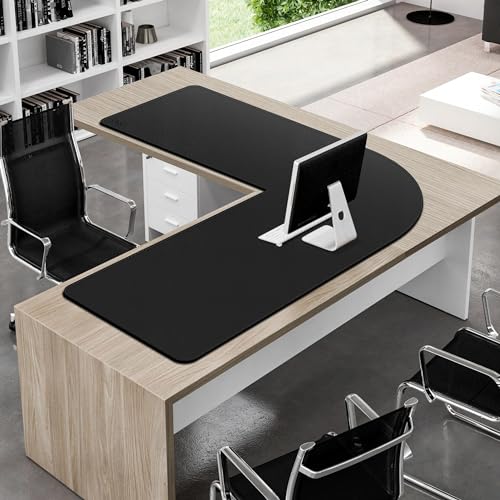 Vyaaa L Shaped Leather Desk Pad, 59" x 59" x 19.6" Large PU Leather Corner Desk Mat for Computer, Gaming, Writing, Home and Office£¨ Black£©