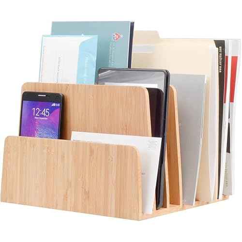 MobileVision Bamboo Desktop File Folder Organizer and Paper Tray, 7 Slots