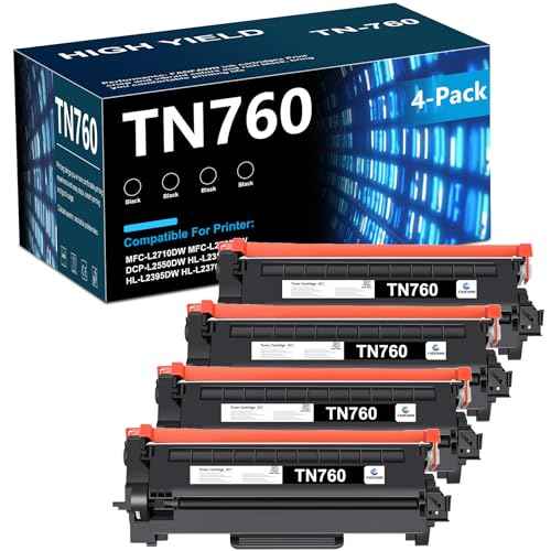 TN760 TN 760 Toner Cartridge (Black, 4-Pack) - Compatible TN-760 TN-730 Toner Cartridge Replacement for Brother MFC-L2710DW MFC-L2750DW HL-L2350DW HL-L2370DW HL-L2390DW DCP-L2550DW Printer