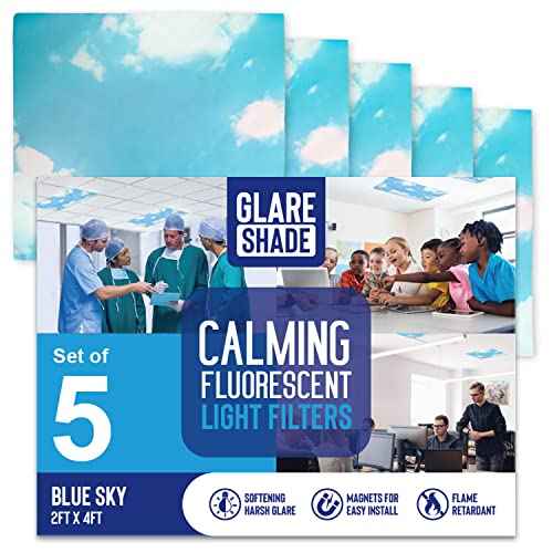 2x4 Feet - 5 Count - Fluorescent Light Covers for Classroom or Office | Magnetic Light Covers for Ceiling Lights Provide Relief from Glare, Headaches, & Sensory Overload(Cloud Blue)