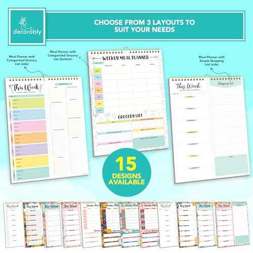 Decorably 52 Sheets Pastel Undated Weekly Meal Planner and Grocery List with Strong Magnets, 8.5x11in Spring-Bound Magnetic Meal Planning Notepad, Weekly Menu Planner Pad