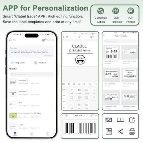 CLABEL Thermal Label Maker Machine: 2 Inch Portable Bluetooth Label Printer 221B Mini Wireless Barcode Printer Compatible with iOS & Android for Small Business Home Office Organization (Green)