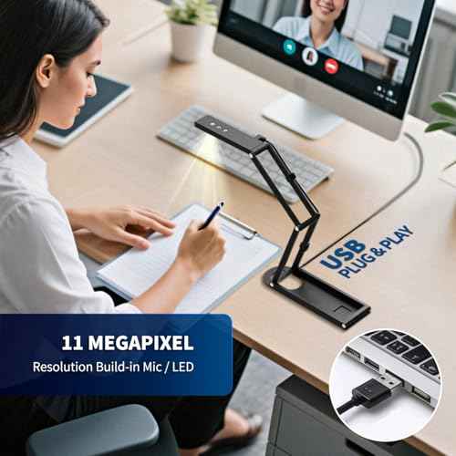 NetumScan 4K USB Book Document Camera & Webcam with Built-in Microphone & AutoFocus, USB Visualiser A3-Size, Built-in 3-Level LED, Foldable for Web Distance Learning&Teaching Compatible MacOS&Windows
