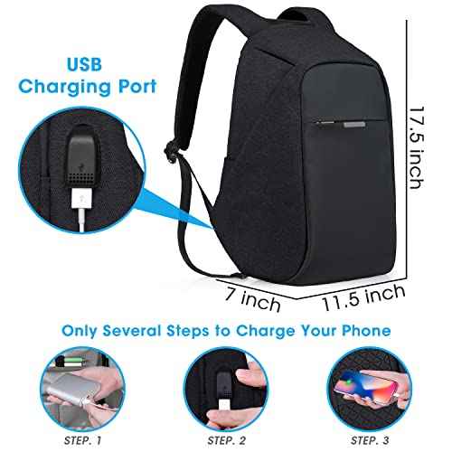 oscaurt Anti Theft Backpack 15.6 Inch Laptop Travel Backpack with Hidden Zipper and USB Charging Port Waterproof Business Computer Bag for Men & Women