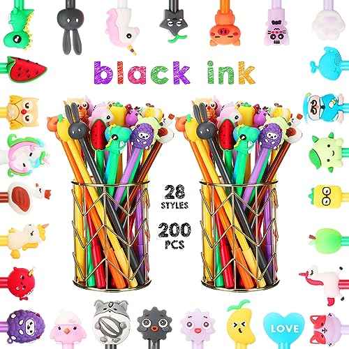 200 Pieces Cute Cartoon Gel Ink Pens Cartoon Animal Writing Pens 0.5 mm Novelty Black Gel Ink Pens Assorted Styles Fun Kawaii Pens for Kids Office School Gifts Supplies