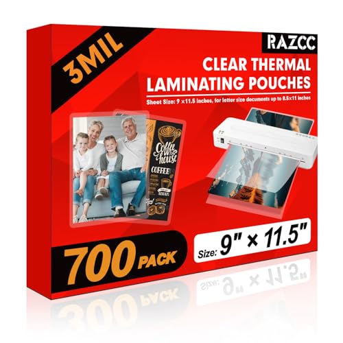 Laminating Sheets, 700 Pack Clear Thermal Laminating Plastic Paper Laminator Sheets, 9 x 11.5-Inch, 3mil, Ideal Office or School Supplies