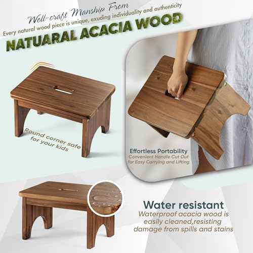 Wooden Step Stool, 9in One Step Stool for Adults, Wooden Beside Step Platform with 550 Load Capacity, Heavy Duty/Portable/Nonslip/Durable Construction Safe Step Support for Bedroom/Home Kitchen