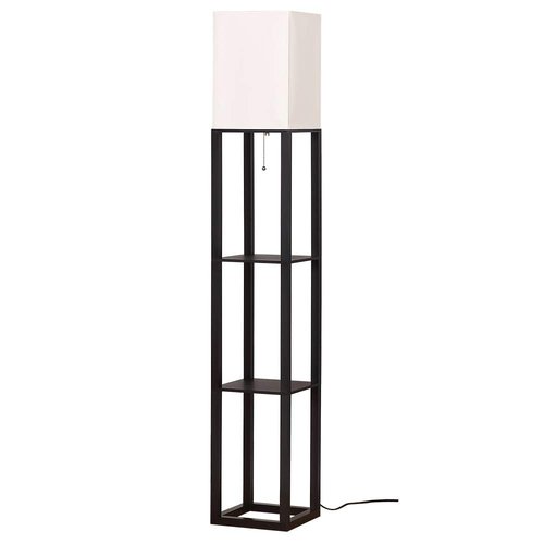 HomeFocus - Floor Lamp with Shelves,Shelf Floor Lamp with LED Bulb,Bookshelf Corner Display Lamp for Living Room,Bedroom and Office,White Linen Shade,Rustic Wood,Black