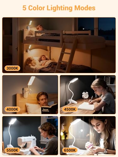 ReinHoo Rechargeable Clip-On Desk Light with 45 Lighting Modes - White