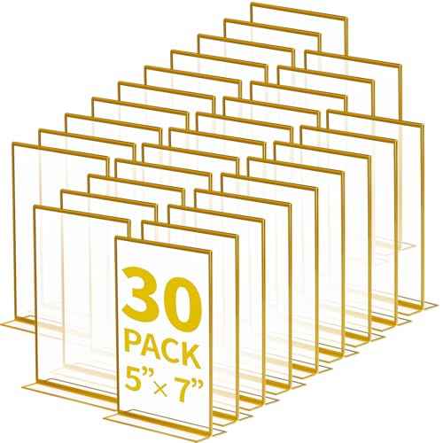 30 Pcs Gold Acrylic Sign Holder 5 x 7 Inch, Gold Picture Frames Double Sided Clear Wedding Table Number Holders for Wedding Restaurant Office Home Store Numbers Signs ? (5 x 7 inch)