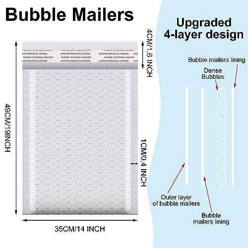 Henoyso 30 Pcs Extra Large Bubble Mailers 14 x 19 Inches Resealable Padded Envelopes Waterproof Shipping Bags Poly Padded Mailers Bulk for Mailing Packaging Small Business(White)