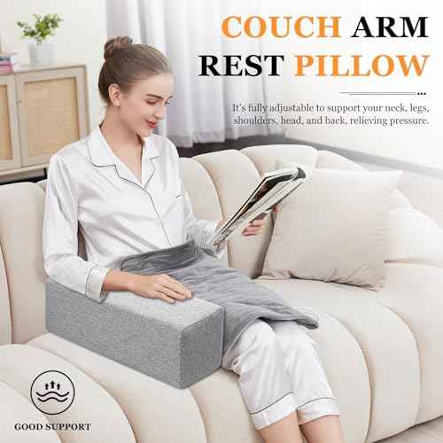 Couch Arm Rest Pillow, Linen Armrest Cushion, High Density Foam Armrest Cushion, Removable & Washable Rectangular Headboard Elbow Support for Armchair Sofa Bed,Beige-2pcs,5.9x5.9x19.7