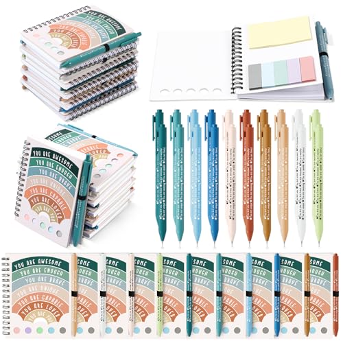 Janlaugh 60 Pcs Mental Health Gifts for Women Men Includes 30 Mental Health Journal 30 Inspirational Ballpoint Pen Self Care Notebook with Sticky Note Mood Tracker Boss Day Gifts for Coworker Employee