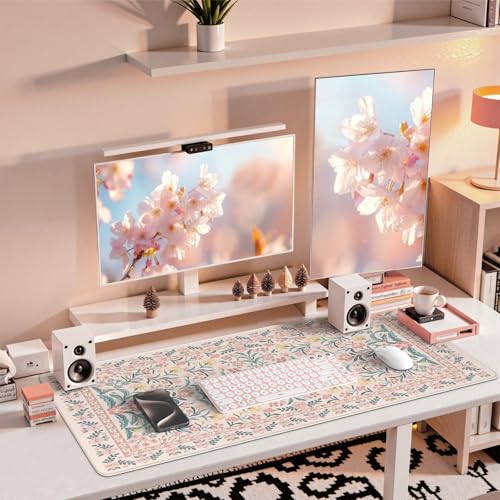 iCasso Pink Floral Desk Mat & Mouse Pad 35.4x15.7in - Office & Gaming Decor