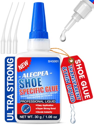 Alecpea Shoe Glue for Sole Repair 30g Clear Thin Adhesive with 3 Tips - Flexible Waterproof Shoe Repair Glue