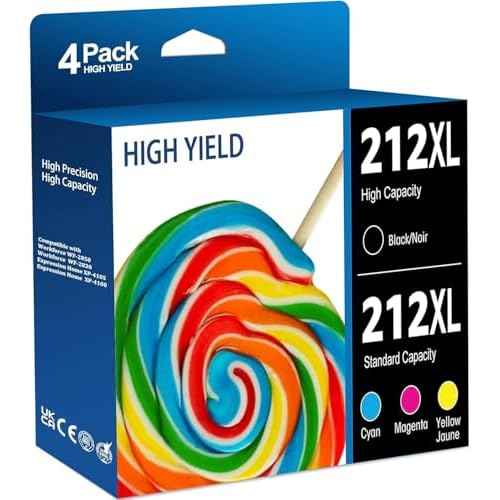 212XL Ink Cartridges High Capacity Remanufactured for Epson 212 XL 212XL T212 Combo Pack 4 for Epson Printer with Espon XP-4100 XP-4105 WF-2850 WF-2830 (1 Black 1 Cyan 1 Magenta 1 Yellow, 4 Pack)