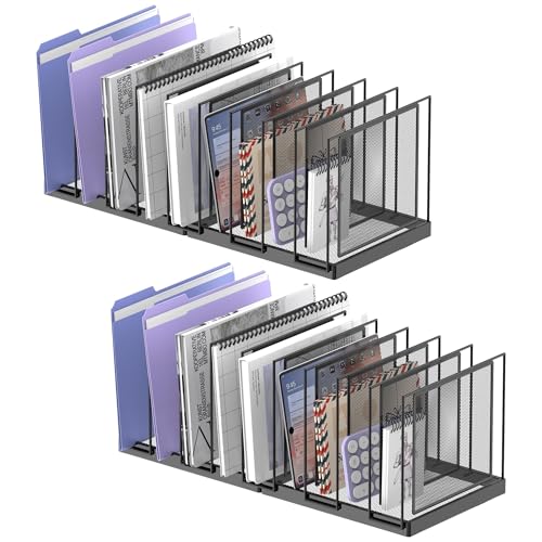 9-Section Desk File Organizer, Vertical File Holder, Mesh Desktop File Folder Metal File Organizer Stand for Office Home Classroom, Black, 2 Pack