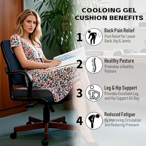 NEW-Vi Office Seat Cushion with Cooling Gel & Memory Foam for Tailbone Pain Relief, Sciatica & Back Support - Waterproof & Anti-Slip Base for Office Chair, Car, Wheelchair
