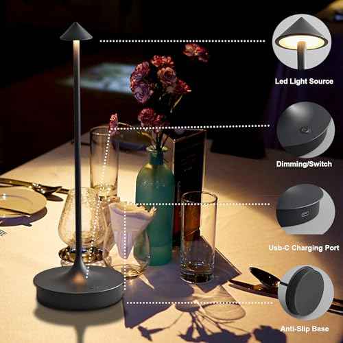 Cordless Table Lamps Rechargeable, LED Desk Lamp 4000mAh Battery Operated Outdoor Waterproof Portable Touch Dimmable Table Light for Patio/Restaurant/Bar/Indoor (Black-1PC)