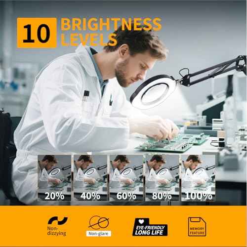 12X Magnifying Glass with Light and Stand,2-in-1 LED Desk Lamp & Clamp,5 Color Modes Brightness Stepless Dimmable,Magnifier with Light Hands Free,Reading,Hobby Close Work