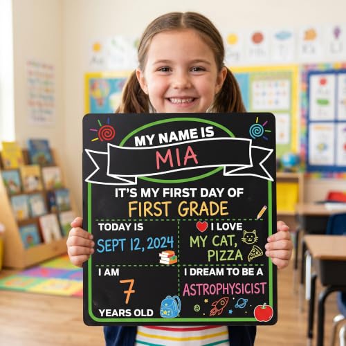 VUSIGN Double-Sided First & Last Day of School Chalkboard Sign with 5 Markers