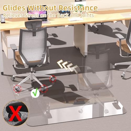 Tcyzest 48x32 in Tempered Glass Chair Mat, 0.2 in Thick, Odorless, Non-Slip, for Carpet & Hardwood Floors