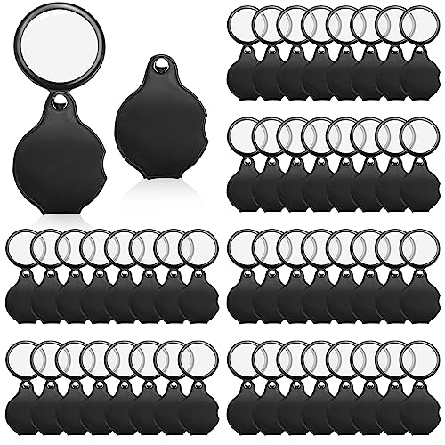 Hoteam 48 Pcs 10X Small Magnifying Glass Mini Pocket Magnifier with Rotating Protective Cover, Folding Magnify Glass Small Magnifying Lens for Reading, Jewelry, Hobby