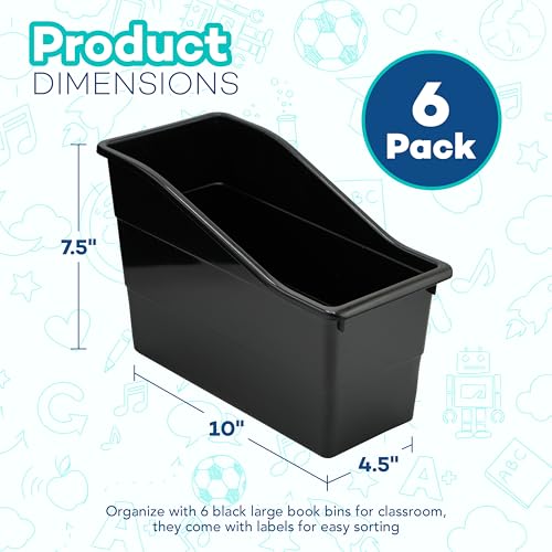 6-Pack Durable Plastic Book Bins for Classroom Organization with Labels